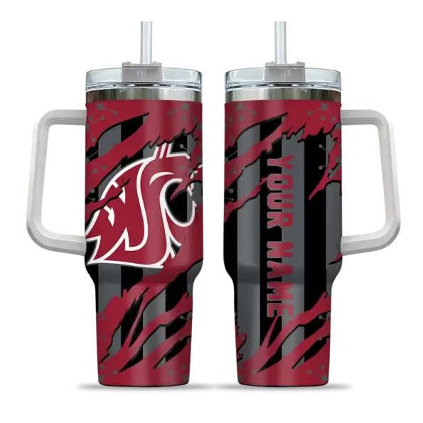 personalized washington state cougars claw cut crimson black curved tumbler best selling.webp