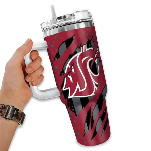 personalized washington state cougars claw cut crimson black curved tumbler fashion forward.webp