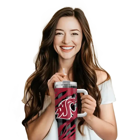 personalized washington state cougars claw cut crimson black curved tumbler premium grade.webp