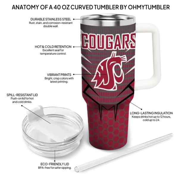 personalized washington state cougars hex texture crimson curved tumbler new arrival.webp