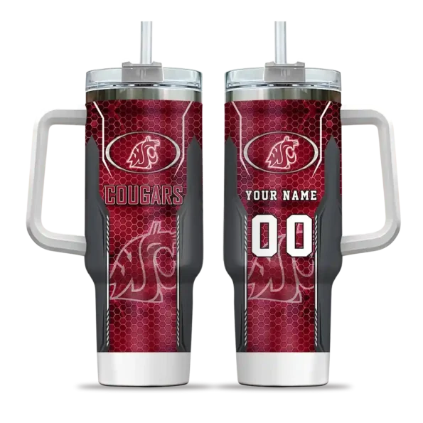 personalized washington state cougars hexagon armor crimson curved tumbler best selling.webp