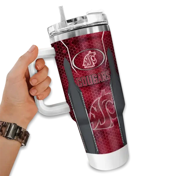 personalized washington state cougars hexagon armor crimson curved tumbler fashion forward.webp