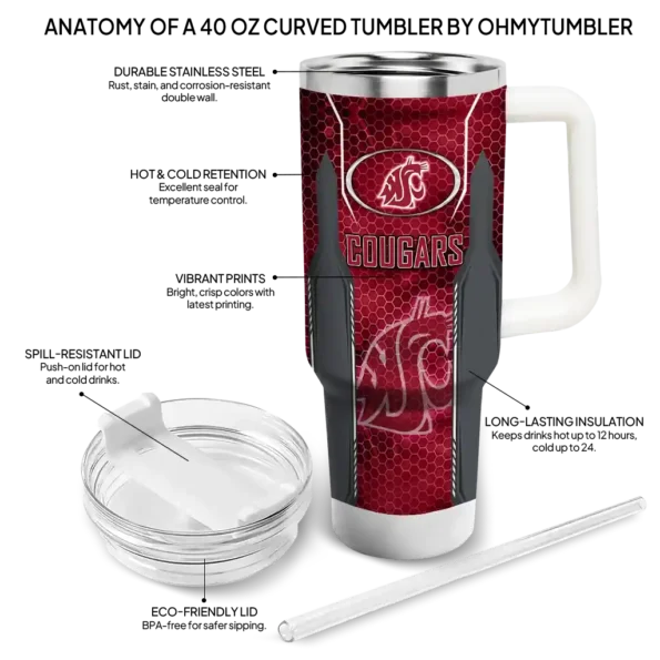 personalized washington state cougars hexagon armor crimson curved tumbler new arrival.webp