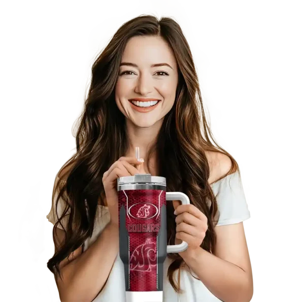 personalized washington state cougars hexagon armor crimson curved tumbler premium grade.webp