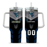personalized west virginia mountaineers arrow armor blue black curved tumbler best selling.webp