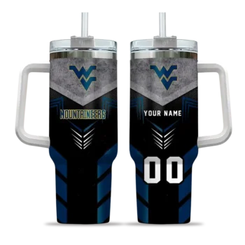 personalized west virginia mountaineers arrow armor blue black curved tumbler best selling.webp