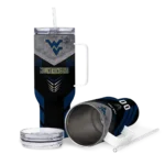 personalized west virginia mountaineers arrow armor blue black curved tumbler best selling.webp