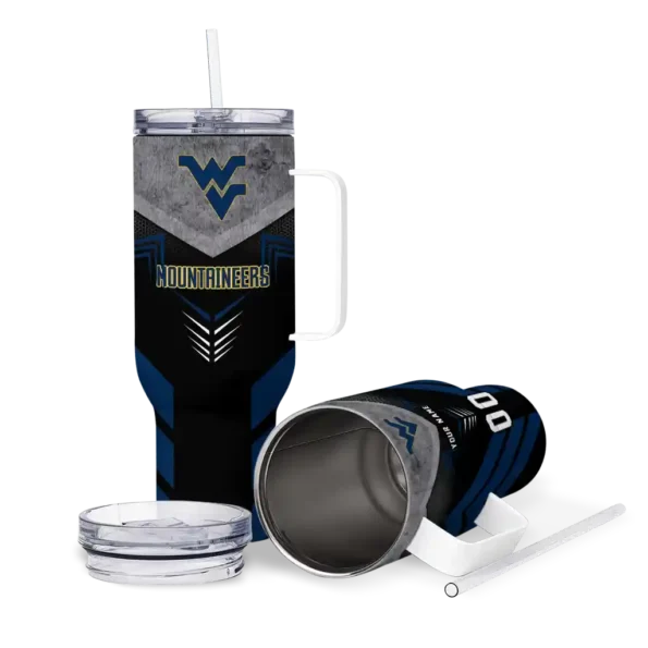 personalized west virginia mountaineers arrow armor blue black curved tumbler high quality.webp