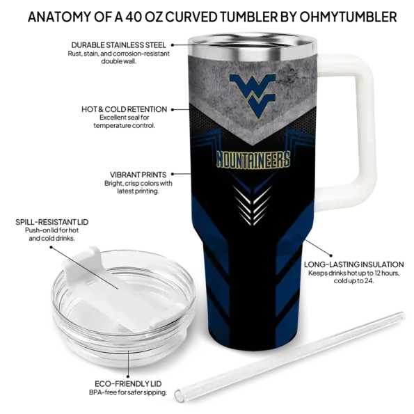 personalized west virginia mountaineers arrow armor blue black curved tumbler new arrival.webp