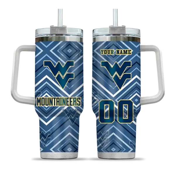 personalized west virginia mountaineers bold diamonds blue curved tumbler best selling.webp