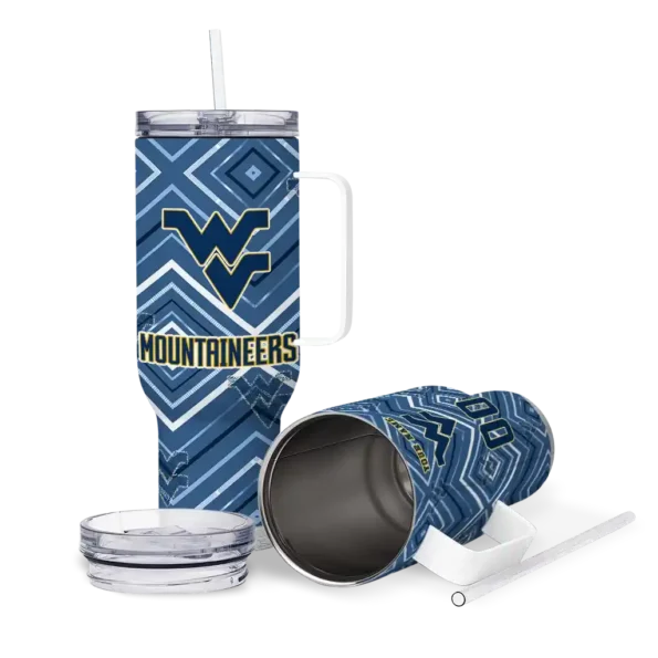 personalized west virginia mountaineers bold diamonds blue curved tumbler high quality.webp
