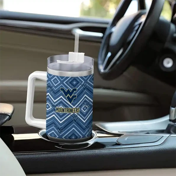 personalized west virginia mountaineers bold diamonds blue curved tumbler trendy.webp