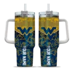 personalized west virginia mountaineers chevron stripe blue curved tumbler best selling.webp