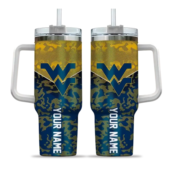 personalized west virginia mountaineers chevron stripe blue curved tumbler best selling.webp