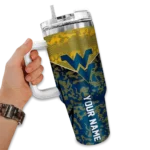 personalized west virginia mountaineers chevron stripe blue curved tumbler best selling.webp