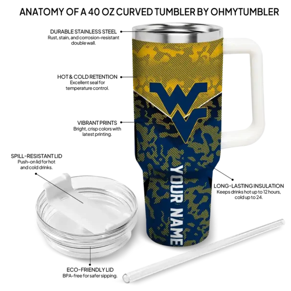 personalized west virginia mountaineers chevron stripe blue curved tumbler new arrival.webp
