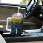 personalized west virginia mountaineers chevron stripe blue curved tumbler best selling.webp