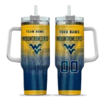 personalized west virginia mountaineers gradient dots blue curved tumbler best selling.webp