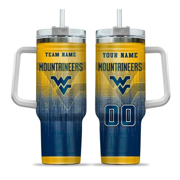 personalized west virginia mountaineers gradient dots blue curved tumbler best selling.webp