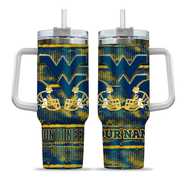 personalized west virginia mountaineers honey streaks blue curved tumbler best selling.webp
