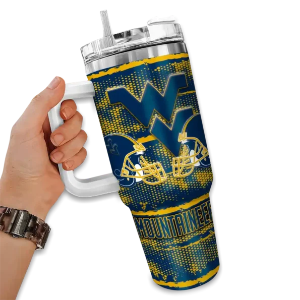personalized west virginia mountaineers honey streaks blue curved tumbler fashion forward.webp