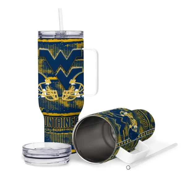 personalized west virginia mountaineers honey streaks blue curved tumbler high quality.webp