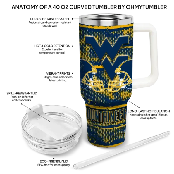 personalized west virginia mountaineers honey streaks blue curved tumbler new arrival.webp