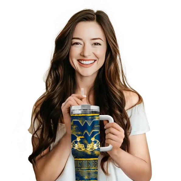 personalized west virginia mountaineers honey streaks blue curved tumbler premium grade.webp