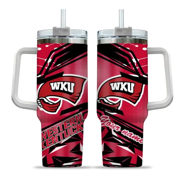 personalized western kentucky hilltoppers abstract paths red curved tumbler best selling.webp