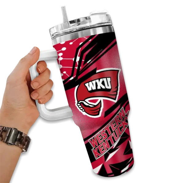 personalized western kentucky hilltoppers abstract paths red curved tumbler fashion forward.webp
