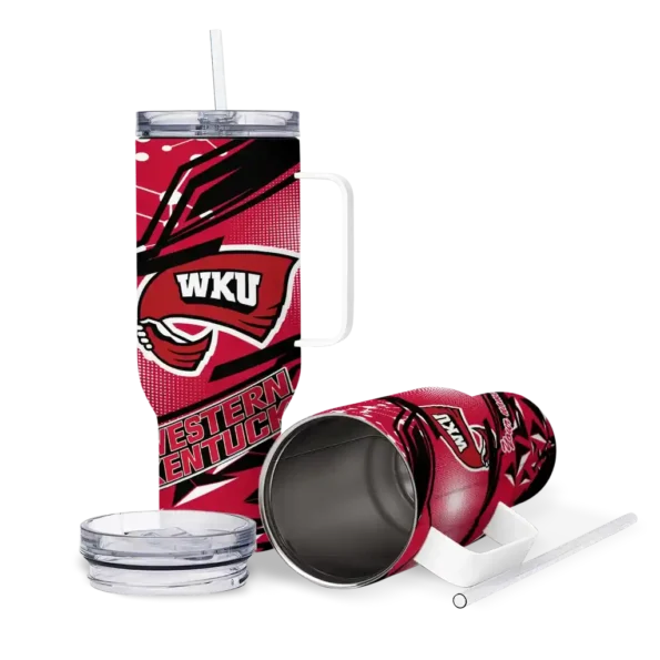 personalized western kentucky hilltoppers abstract paths red curved tumbler high quality.webp