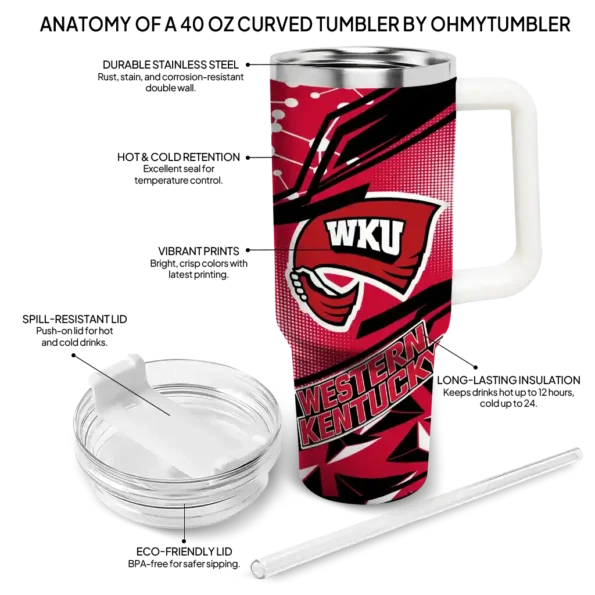 personalized western kentucky hilltoppers abstract paths red curved tumbler new arrival.webp