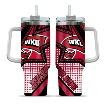 personalized western kentucky hilltoppers arrow burst red curved tumbler best selling.webp