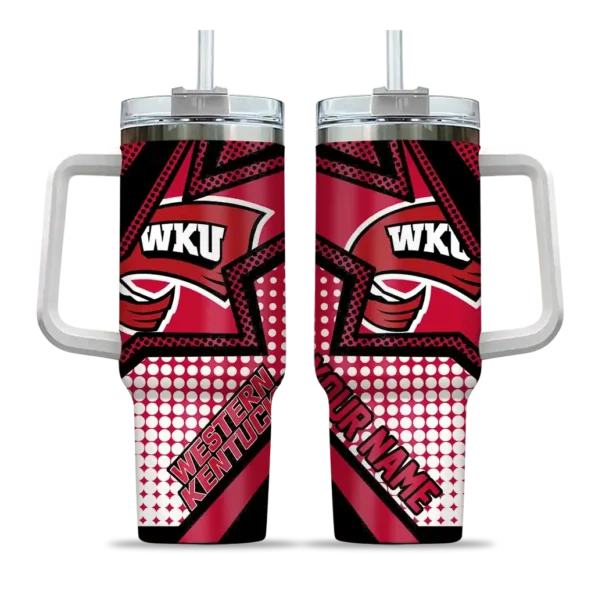 personalized western kentucky hilltoppers arrow burst red curved tumbler best selling.webp