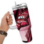 personalized western kentucky hilltoppers arrow burst red curved tumbler best selling.webp