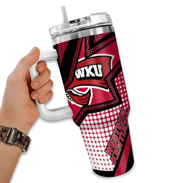 personalized western kentucky hilltoppers arrow burst red curved tumbler fashion forward.webp