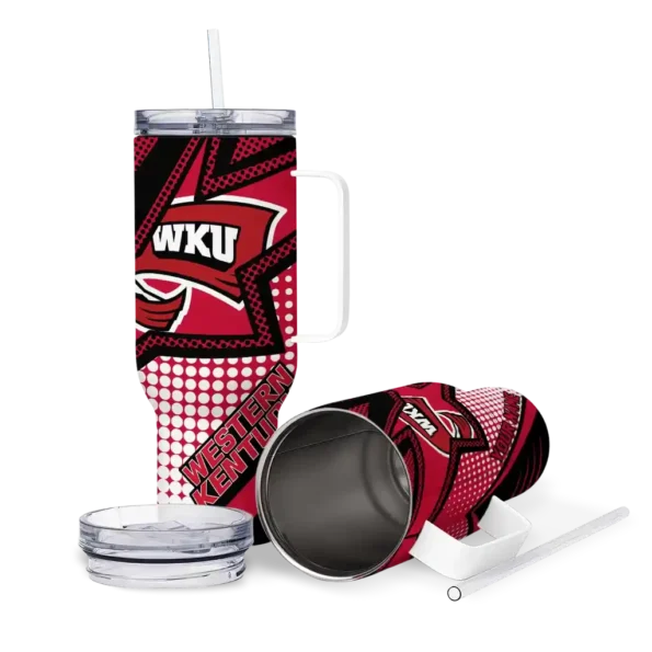 personalized western kentucky hilltoppers arrow burst red curved tumbler high quality.webp