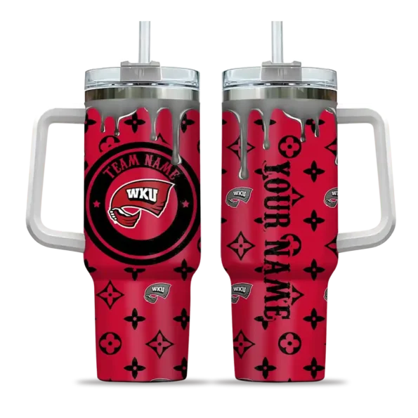 personalized western kentucky hilltoppers bullseye drips red curved tumbler best selling.webp