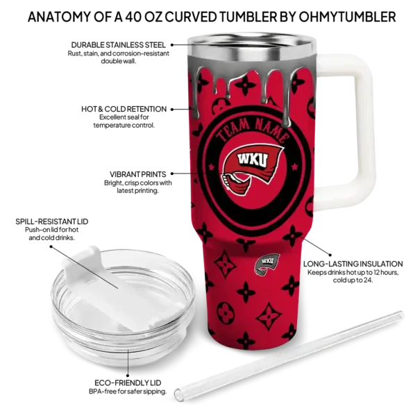 personalized western kentucky hilltoppers bullseye drips red curved tumbler new arrival.webp