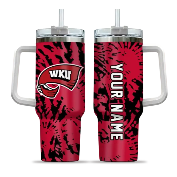 personalized western kentucky hilltoppers burst swirl red curved tumbler best selling.webp