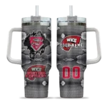personalized western kentucky hilltoppers superman shield red gray curved tumbler best selling.webp
