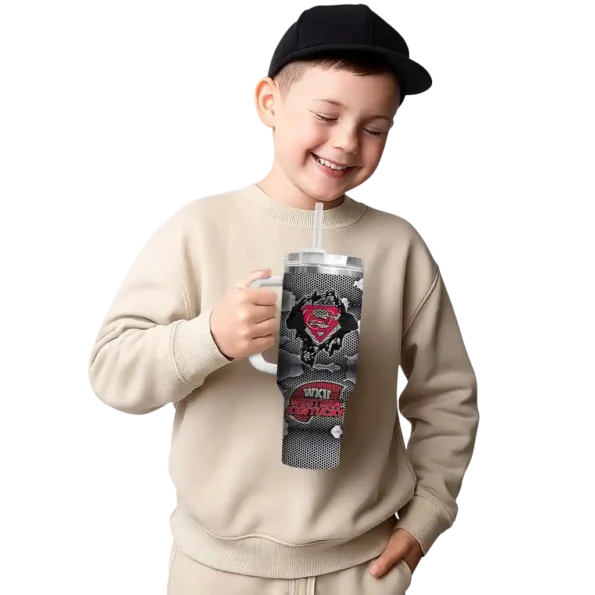 personalized western kentucky hilltoppers superman shield red gray curved tumbler latest model.webp