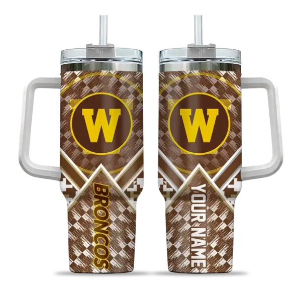 personalized western michigan broncos chevron angle brown curved tumbler best selling.webp