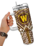 personalized western michigan broncos chevron angle brown curved tumbler best selling.webp