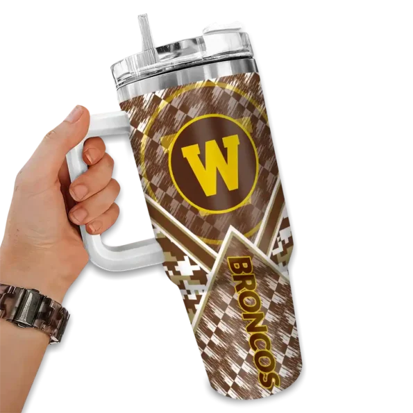 personalized western michigan broncos chevron angle brown curved tumbler fashion forward.webp