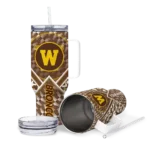 personalized western michigan broncos chevron angle brown curved tumbler best selling.webp