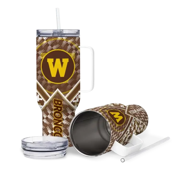 personalized western michigan broncos chevron angle brown curved tumbler high quality.webp