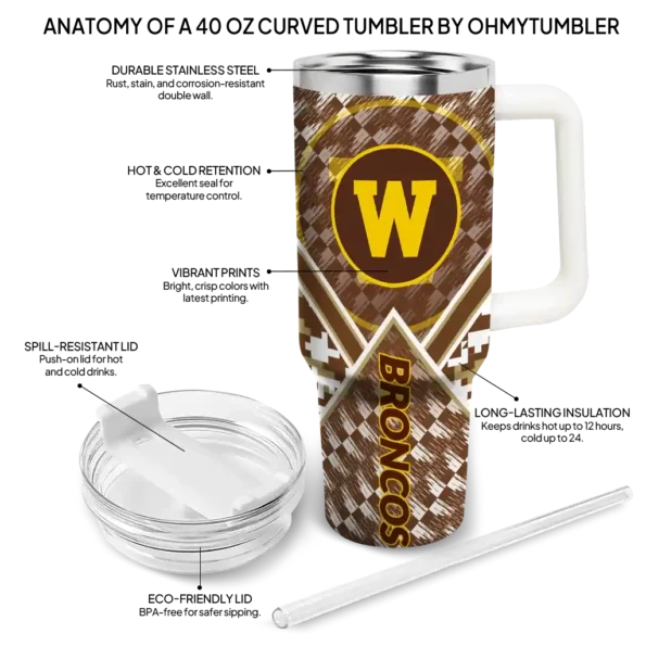 personalized western michigan broncos chevron angle brown curved tumbler new arrival.webp