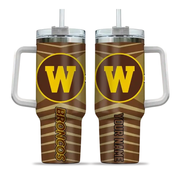 personalized western michigan broncos chevron layers brown curved tumbler best selling.webp