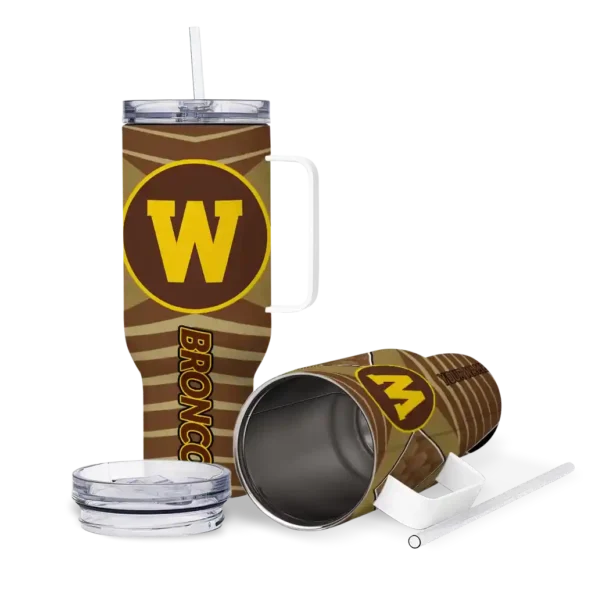 personalized western michigan broncos chevron layers brown curved tumbler high quality.webp